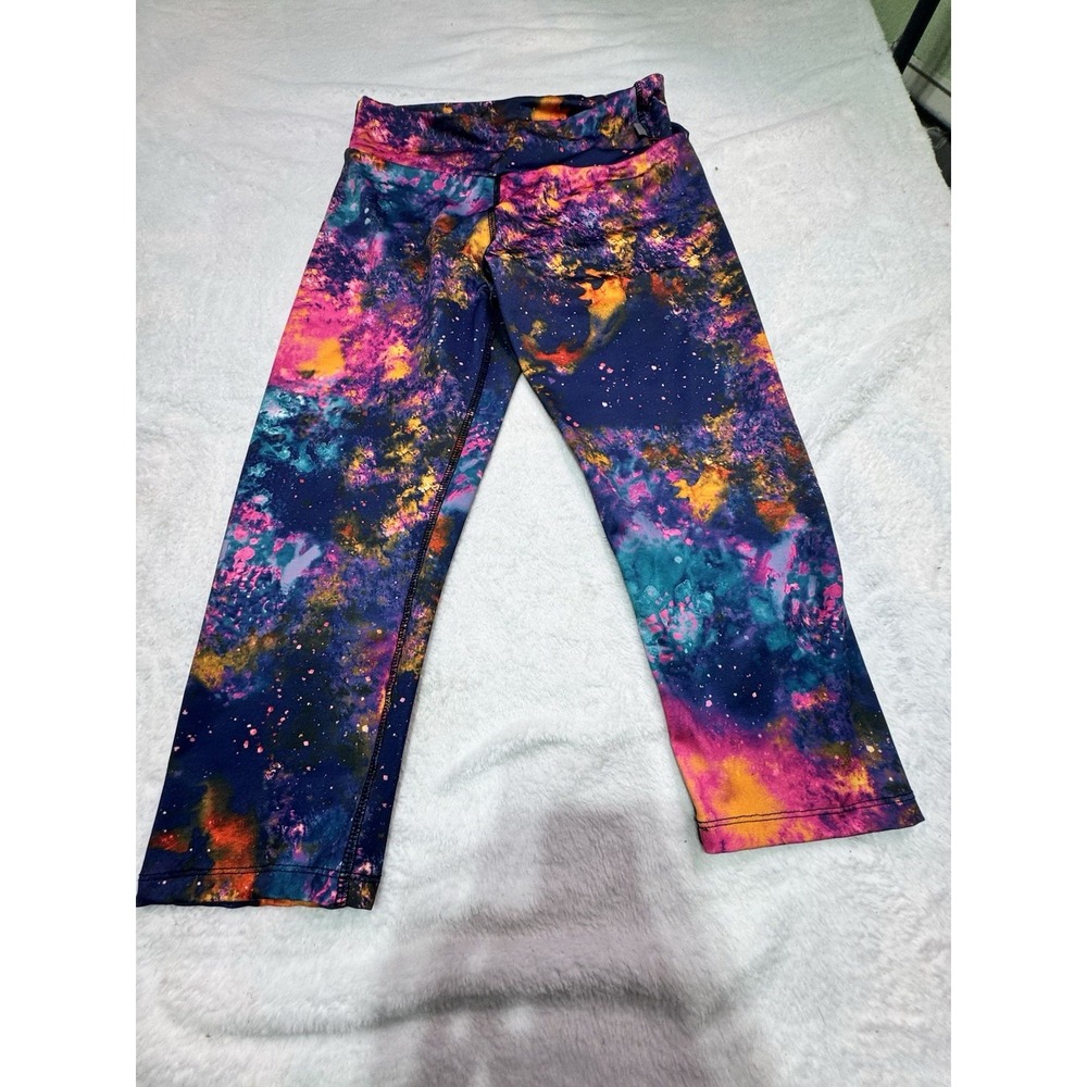 KOS USA Women's L Athletic Compression Running Leggings Galaxy Neon Color